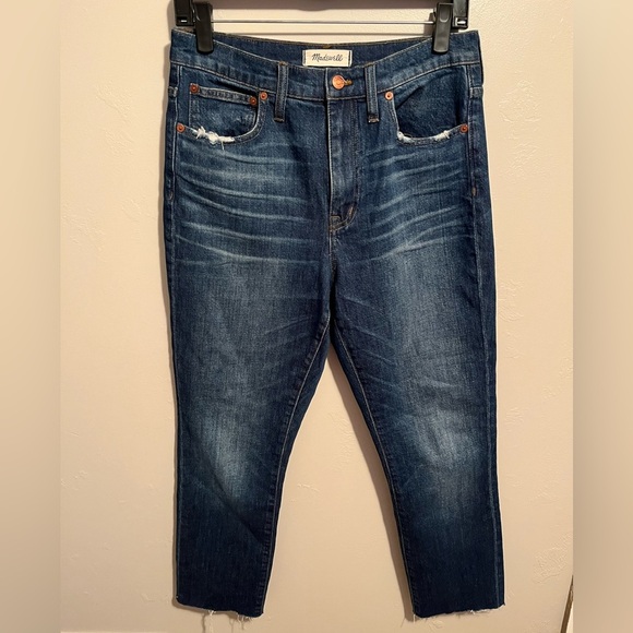 Madewell The High Rise Slim Boyjean Distressed Denim Cotton Jeans Size 27 Blue - Picture 3 of 15